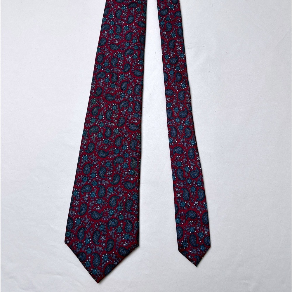Christian Dior Mens Vintage Paisley Silk Woven Italian Fabric Necktie OS Red